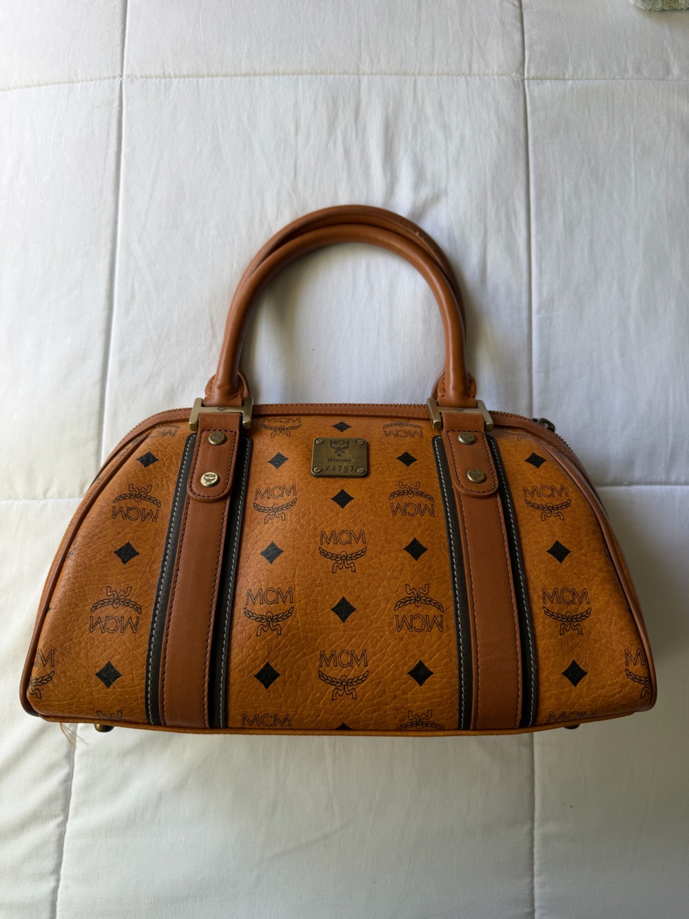 MCM Cognac/Tan Monogram Dome Satchel Bag